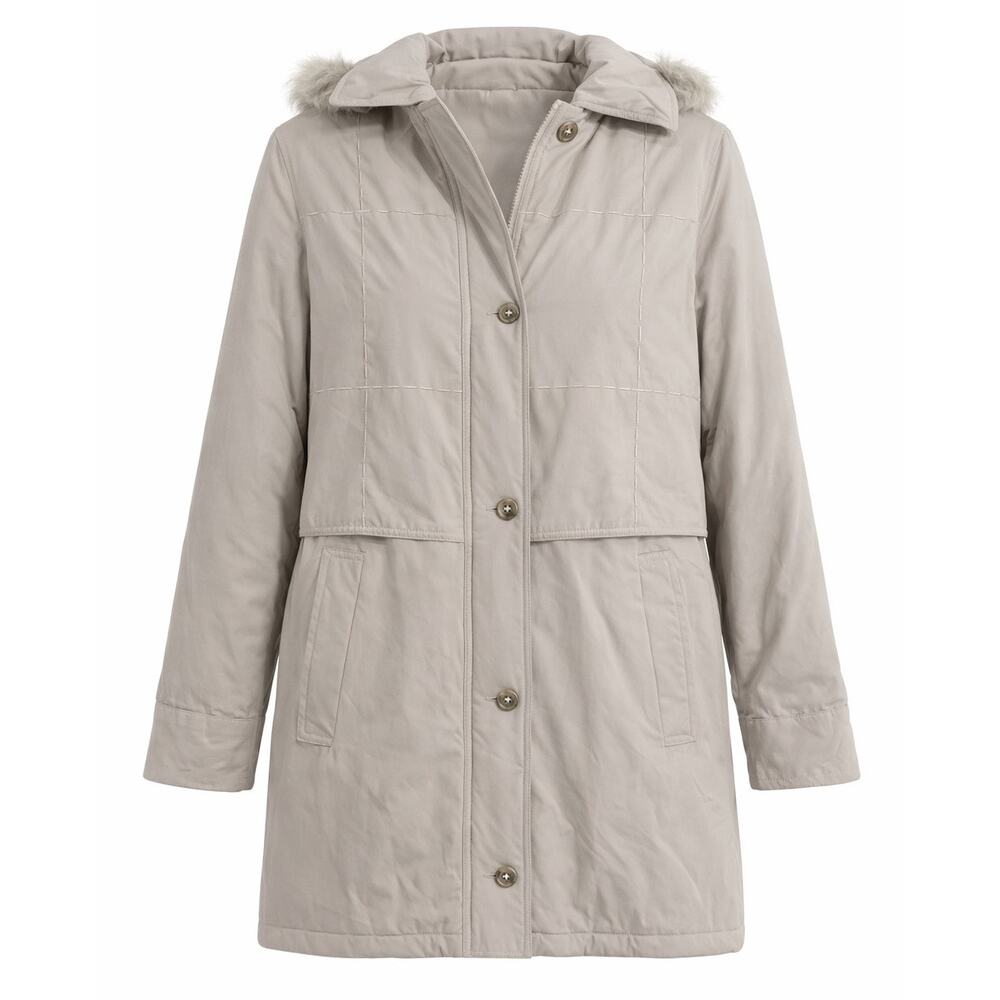 Chadwick's Beige Hooded Coat Faux Fur Trip Lined Winter Jacket - Medium